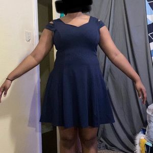 navy blue off the shoulder midi dress